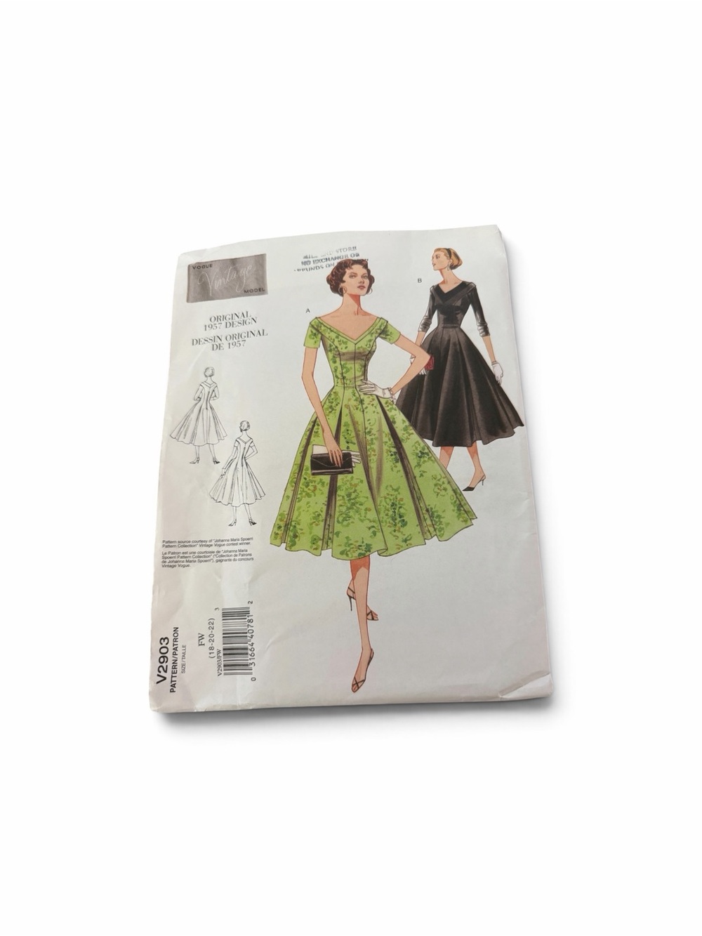 Vogue Vintage-Inspired Green Fit Flare Dress Sewing Pattern sizes 18-22 Mad Men